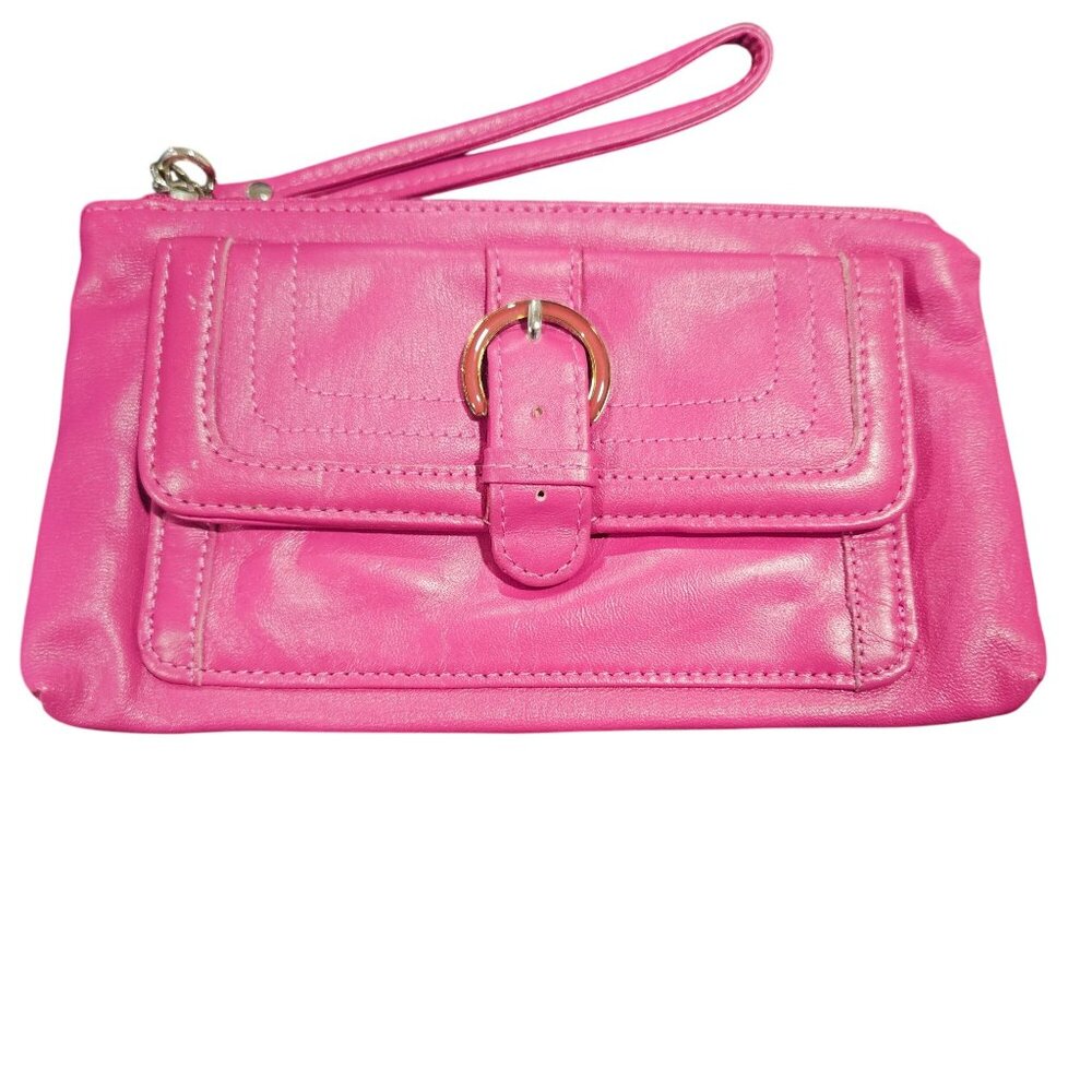 Charter Club women's Pink Leather Wristlet Clutch Snap Pocket  Zippered wallet